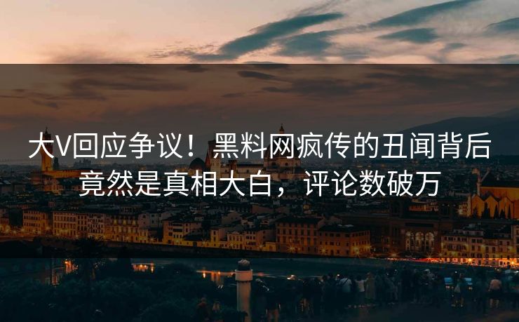 大V回应争议！黑料网疯传的丑闻背后竟然是真相大白，评论数破万