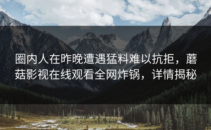 圈内人在昨晚遭遇猛料难以抗拒，蘑菇影视在线观看全网炸锅，详情揭秘